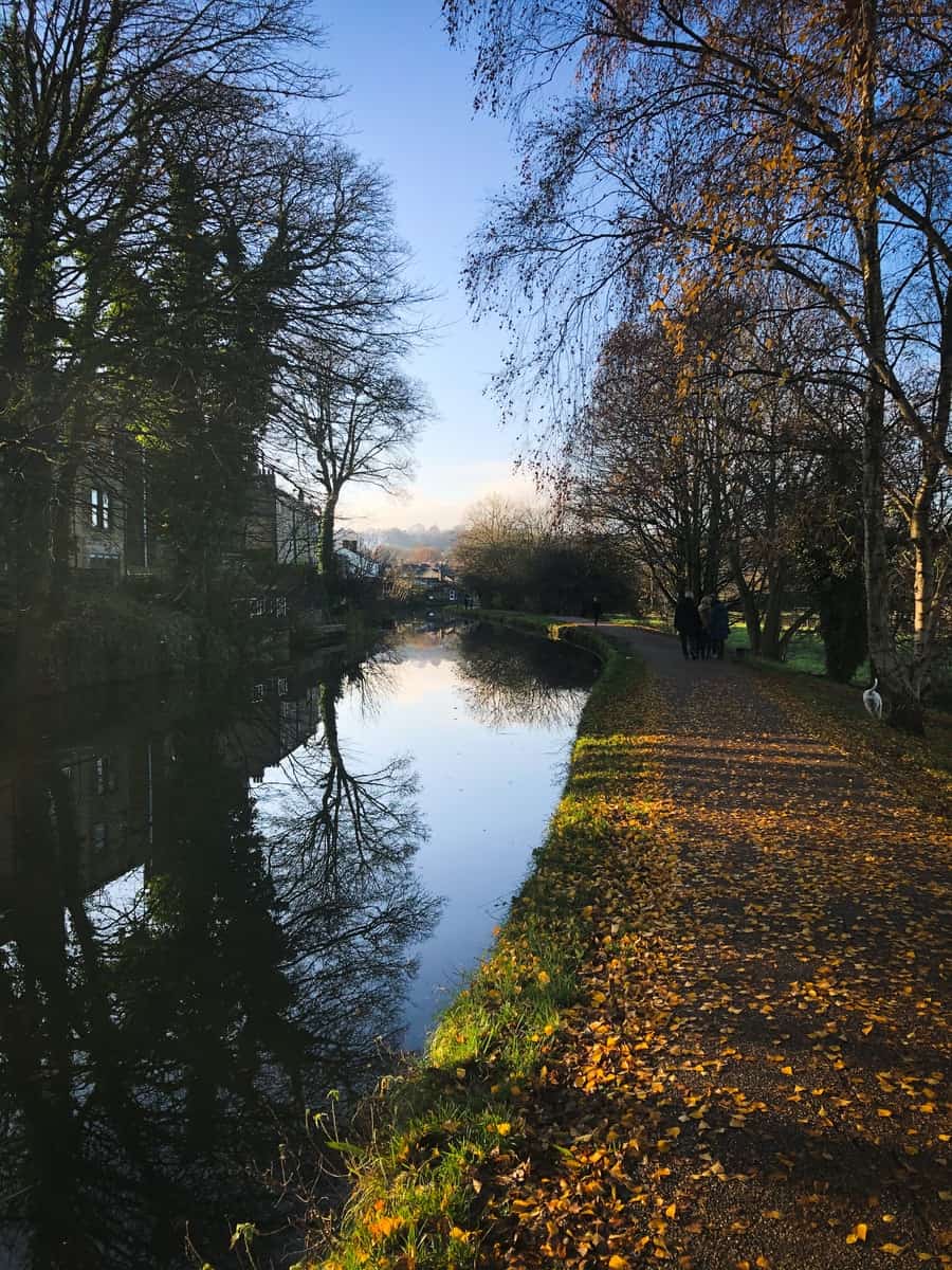 The Leeds & Liverpool Canal running between autumn trees